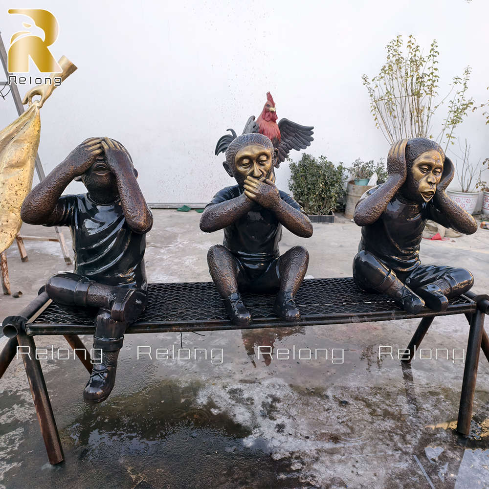 bronze three wise monkeys statue