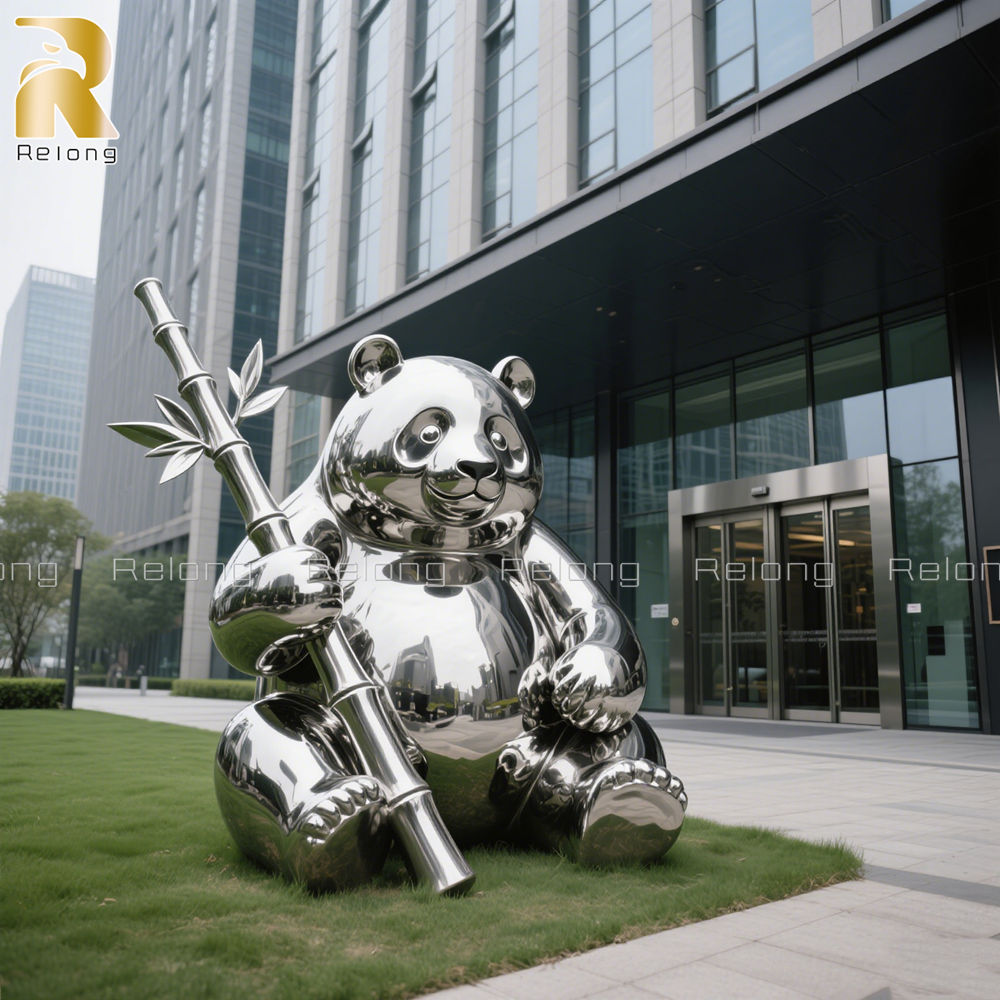 Mirror Stainless Steel Panda Sculpture for Outdoor Decor RMAL-024