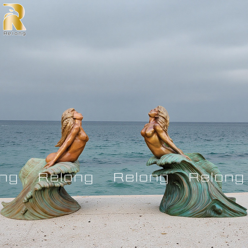 Mermaid on Waves Statue