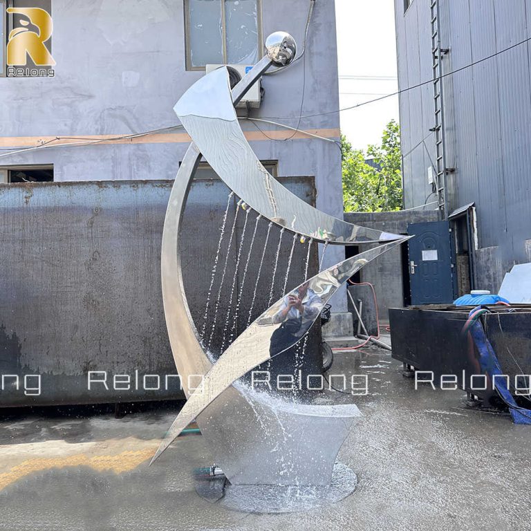 abstract metal harp fountain sculpture for outdoor