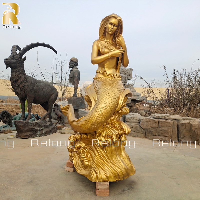 luxury gold mermaid statue