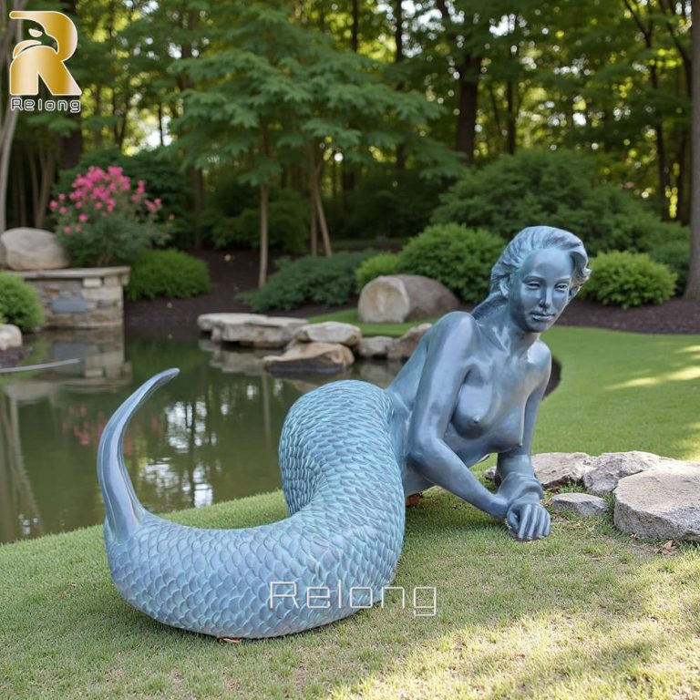 life size mermaid lying down statue for garden decor