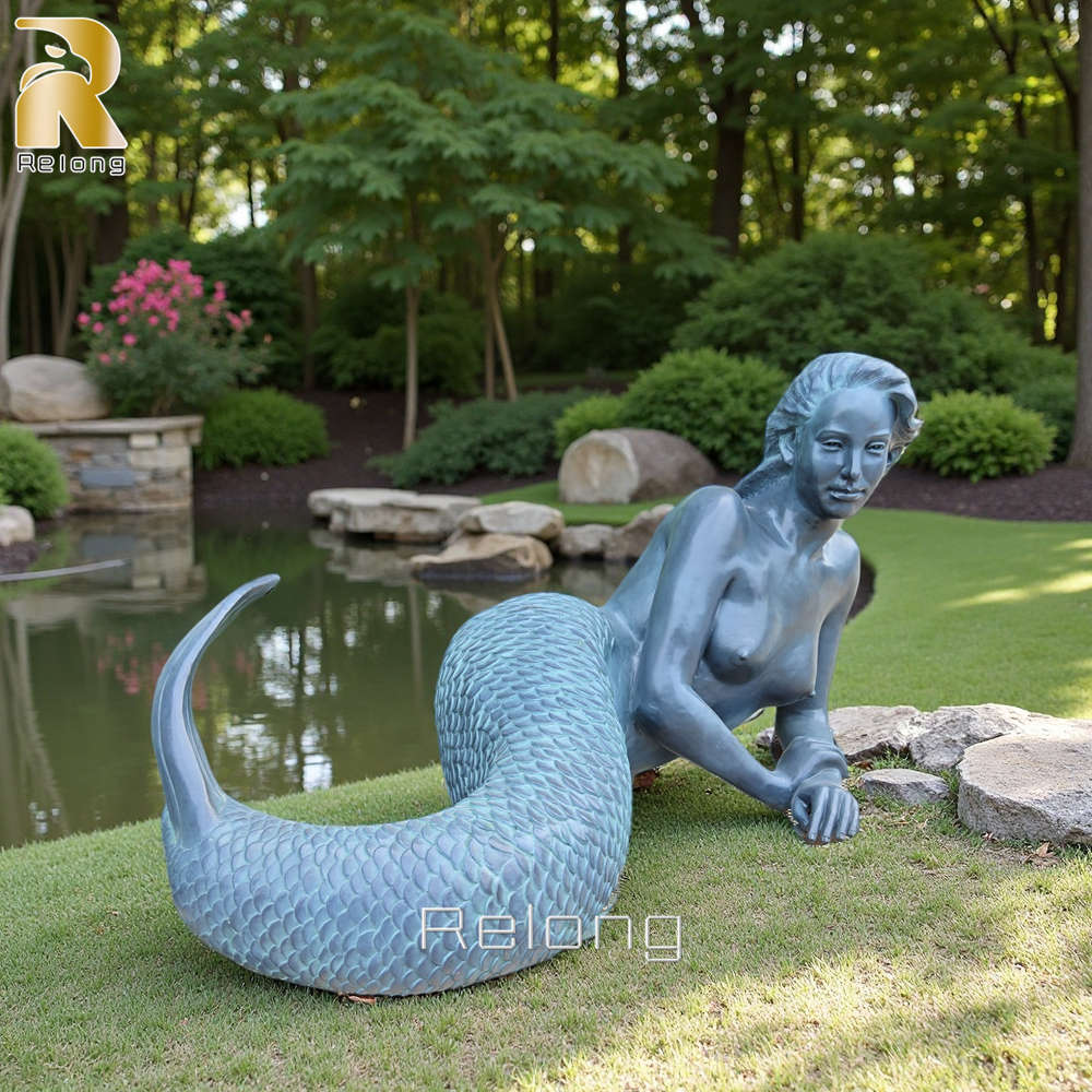 life size mermaid lying down statue for garden decor