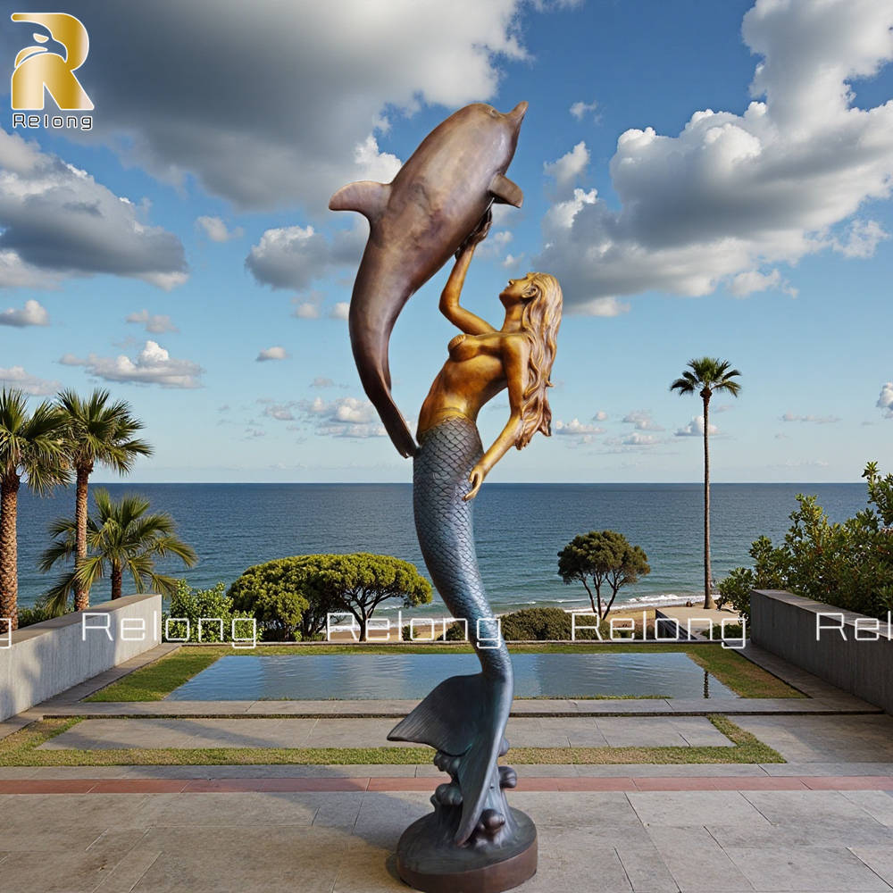 Beautiful Bronze Mermaid And Dolphin Statue RBOA-032