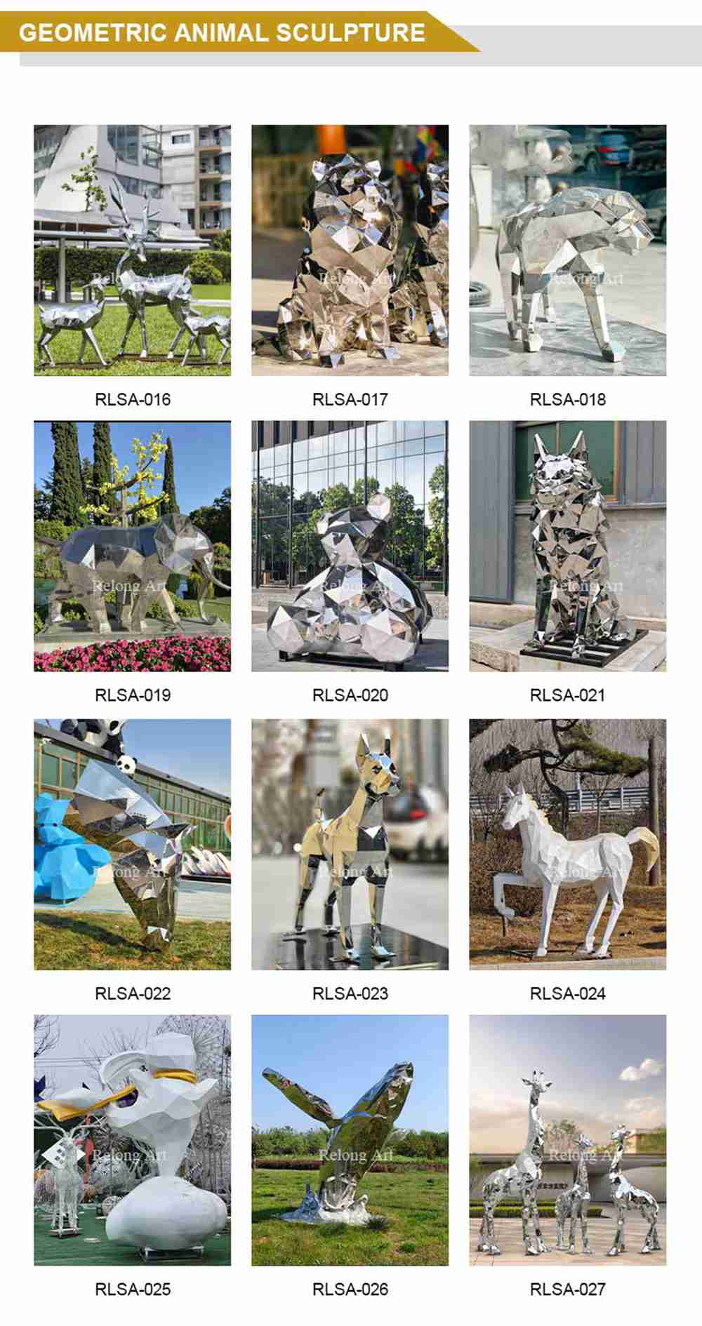 more stainless steel geometric animal sculptures