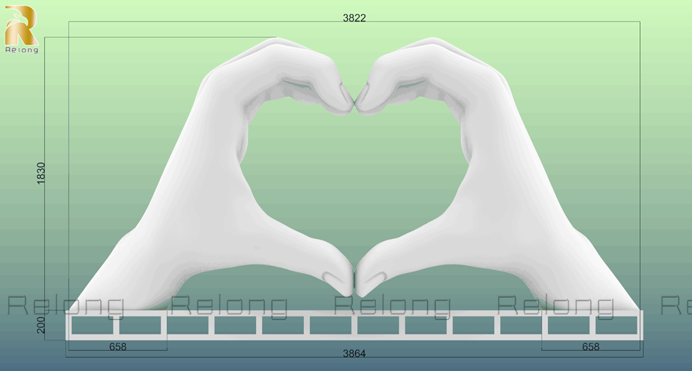 3D drawing of hand heart sculpture