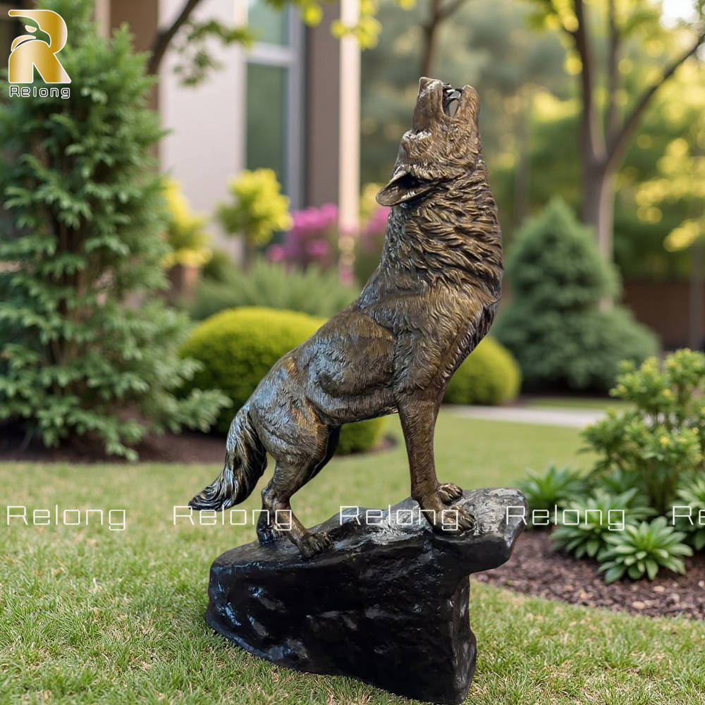 bronze howling wolf statue