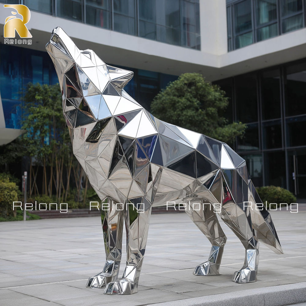 geometric wolf sculpture