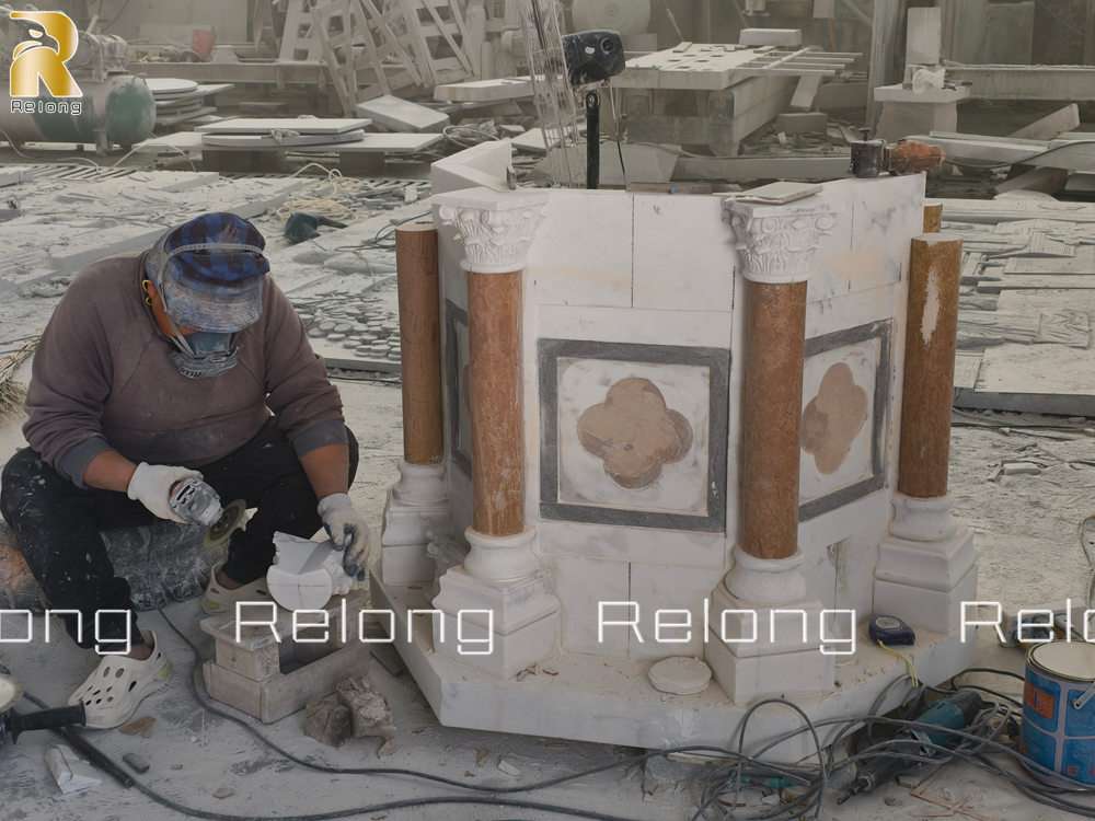 hand carving process of marble ambo