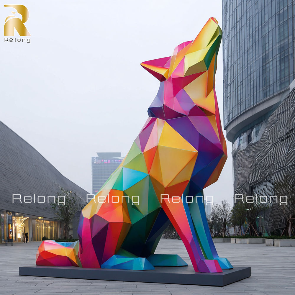 large steel wolf sculpture