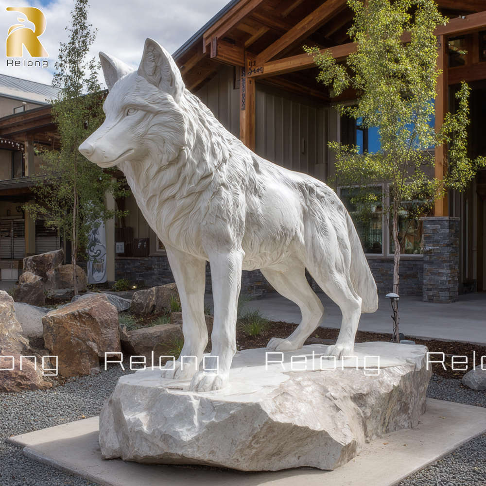 life size marble wolf statue