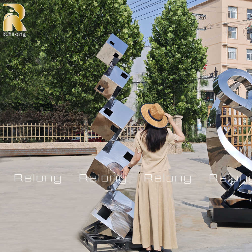 Modern Large Metal Cube Sculpture RLCS-020