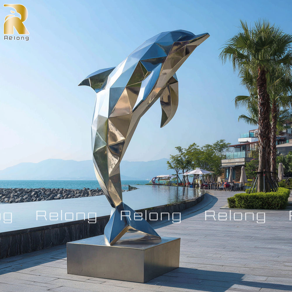 outdoor metal dolphin sculpture