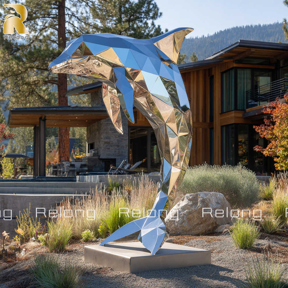 stainless steel metal dolphin statue