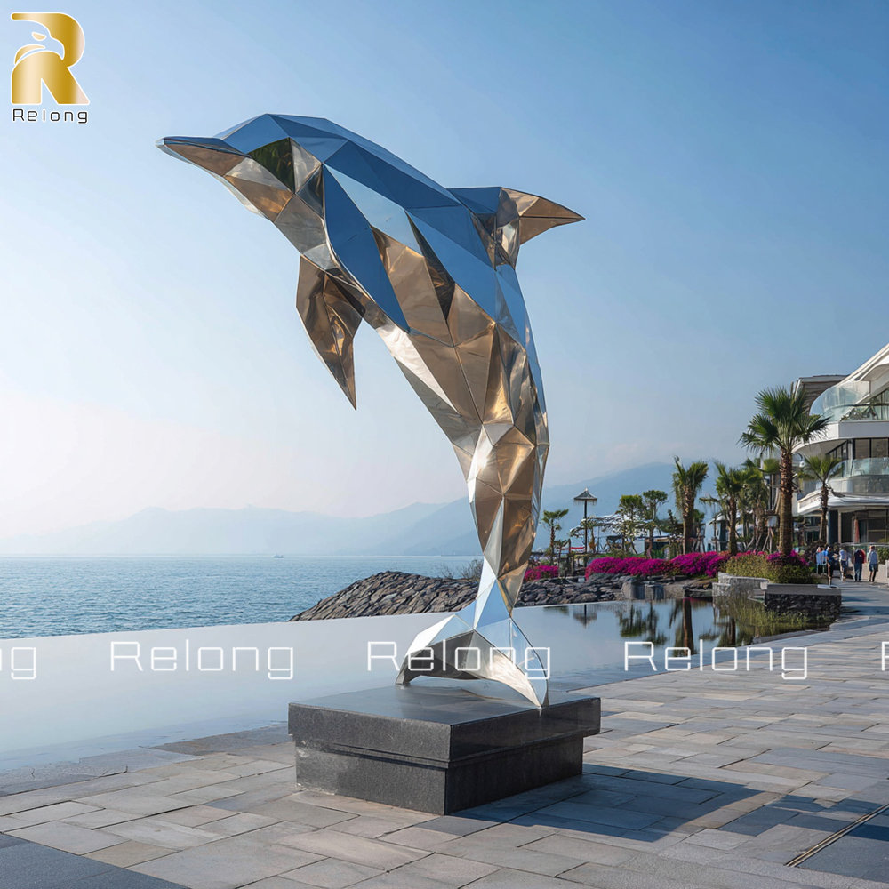 metal jumping dolphin sculpture for outdoors