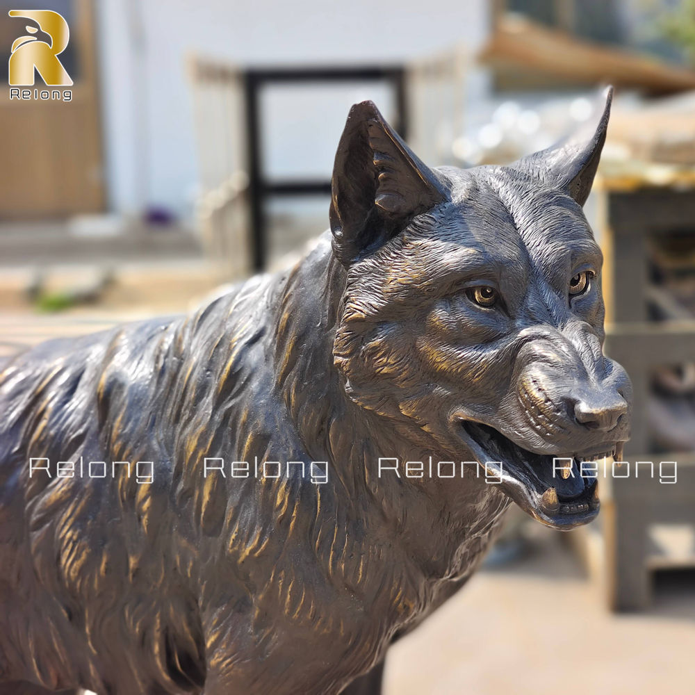 bronze wolf statue detail