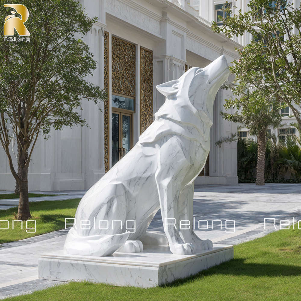 marble carved wolf statue