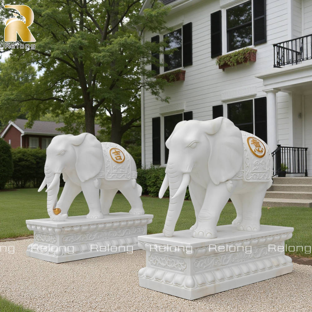 White Marble 3 Foot Tall Elephant Statue RMES-004