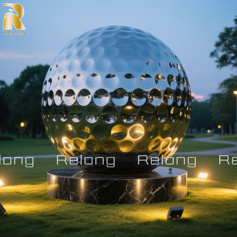 stainless steel golf ball statue