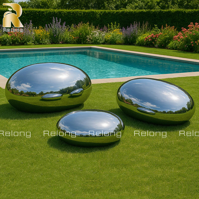 outdoor mirror polished pebble sculpture
