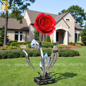 stainless steel rose flower scultpure for yard