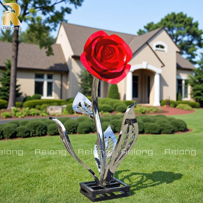 stainless steel rose flower scultpure for yard