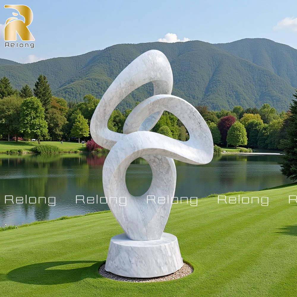 white abstract marble sculpture for lawn decor