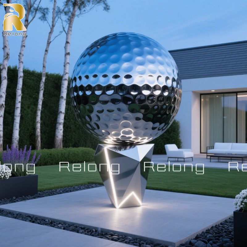 large decorative stainless steel golf ball