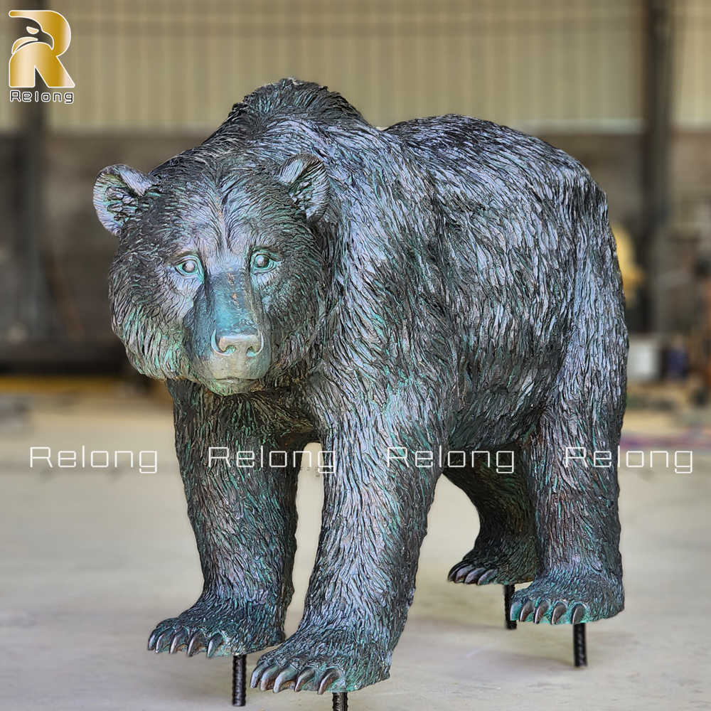 bronze patina bear sculpture