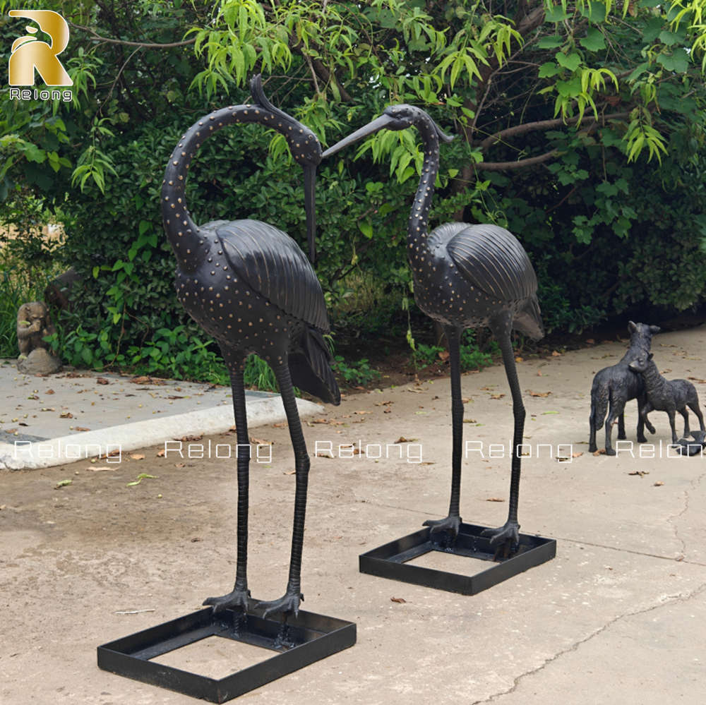 black bronze crane sculpture