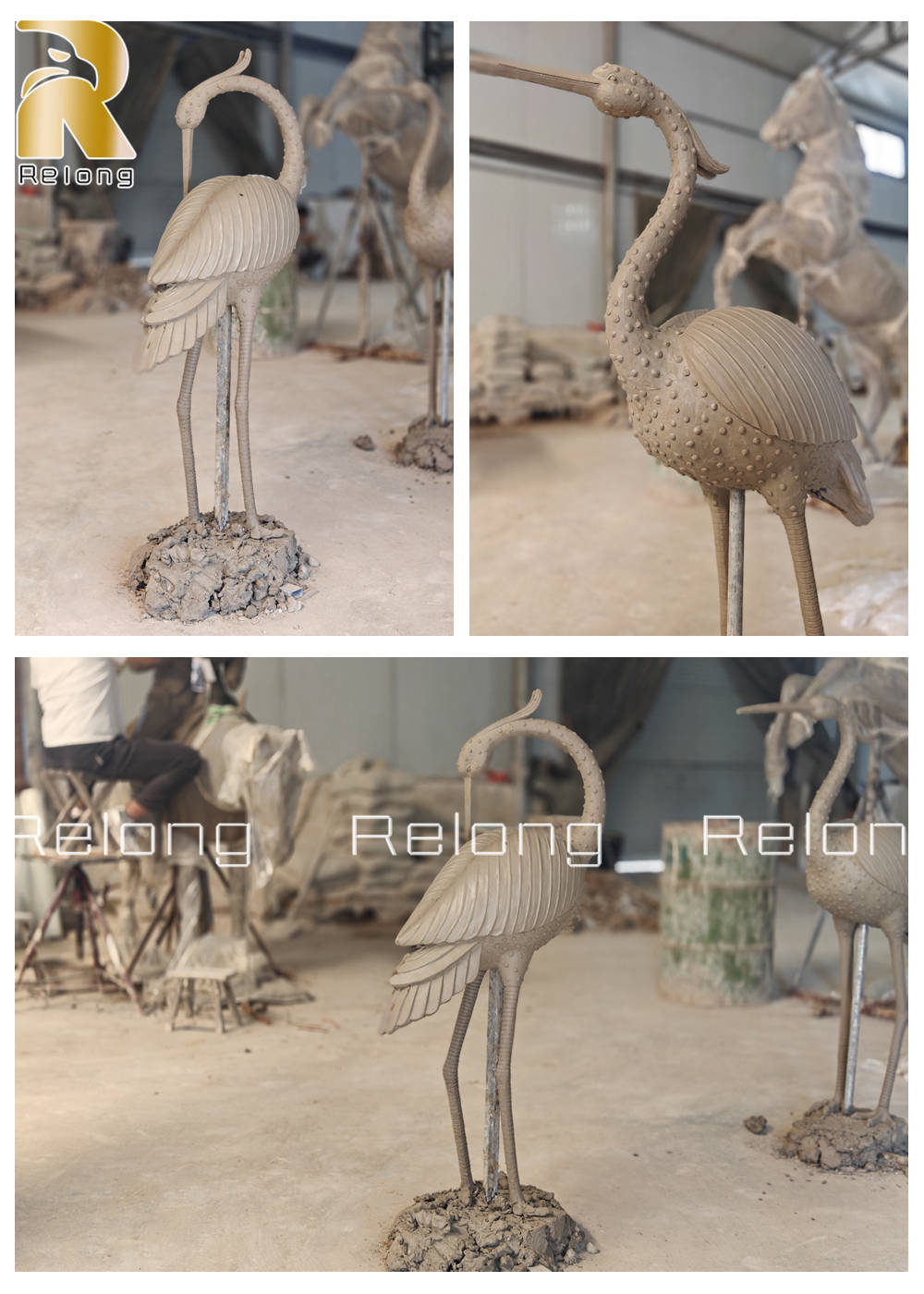 crane sculpture clay model