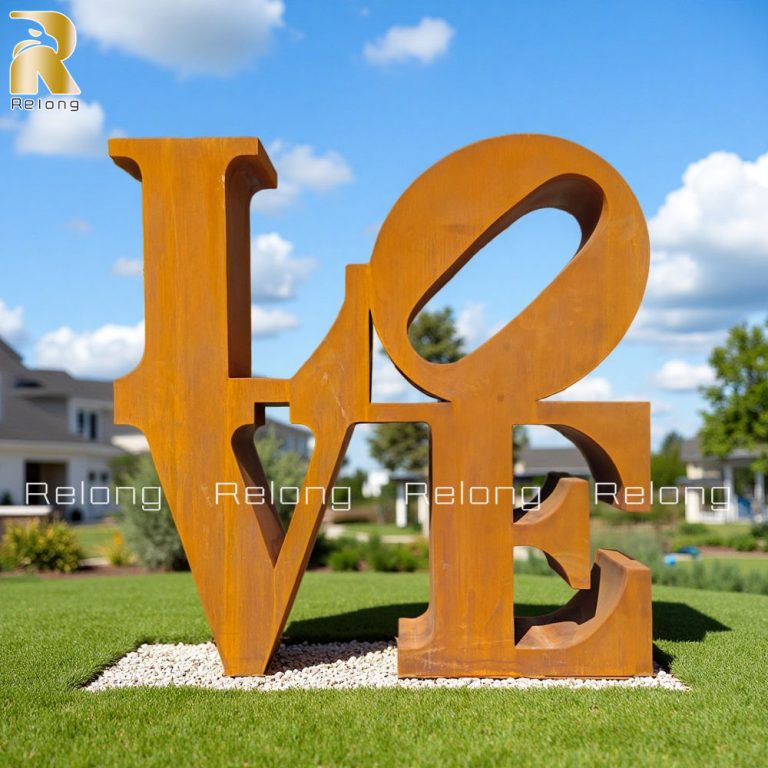 outdoor corten steel love sculpture