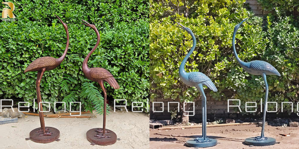 bronze crane sculptures