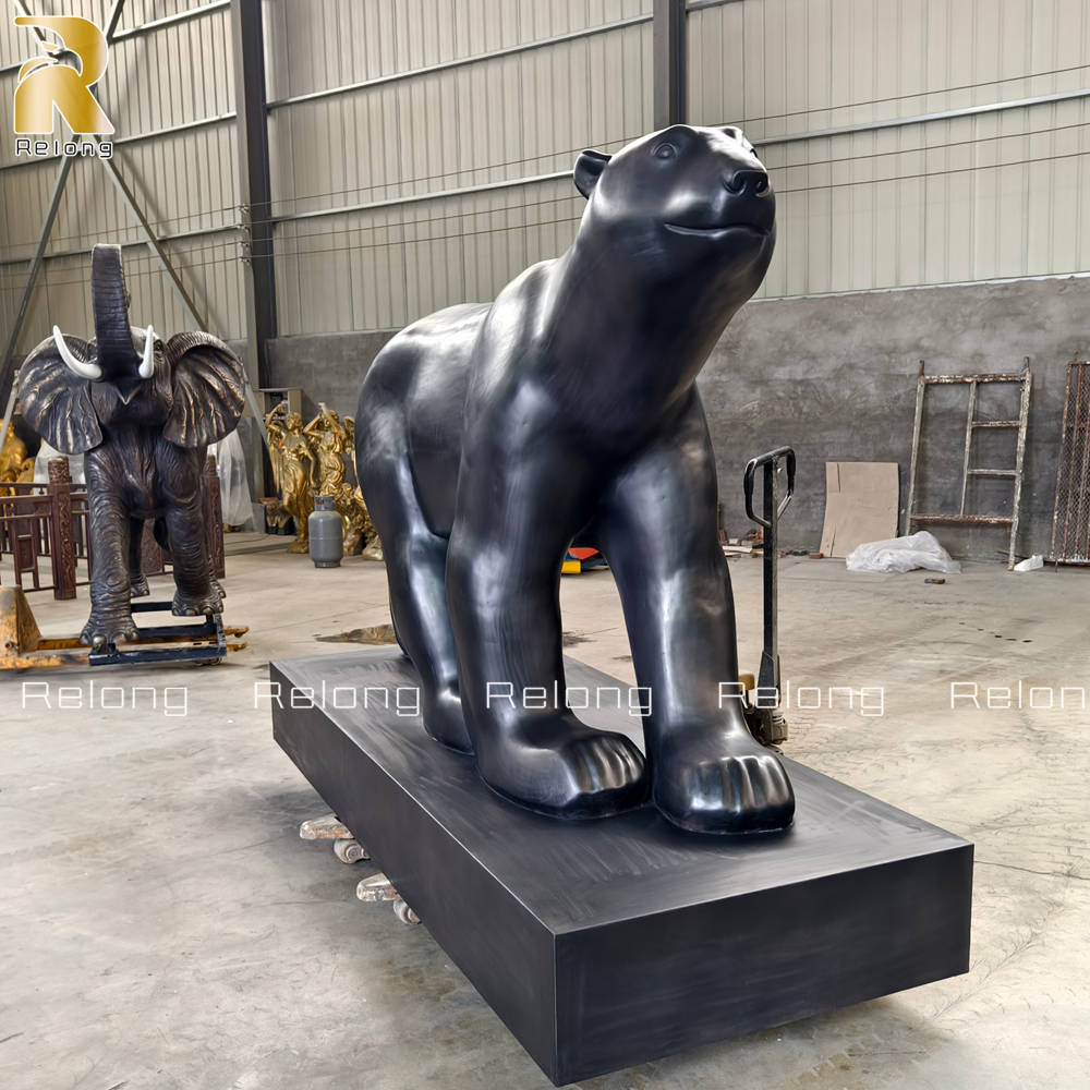 large bronze polar bear sculpture details