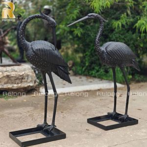 life size bronze crane sculpture for outdoor decor