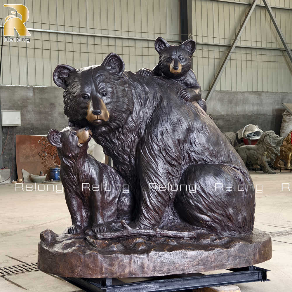 realistic bronze bears sculpture
