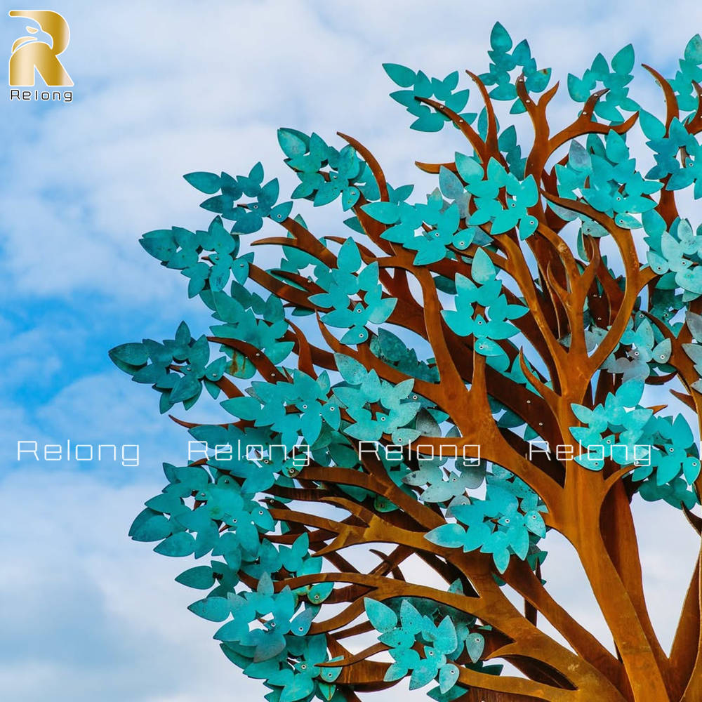 corten steel tree sculpture details