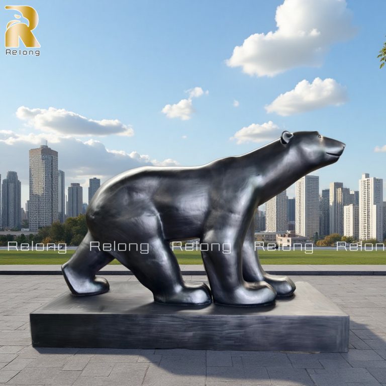 black walking polar bear sculpture