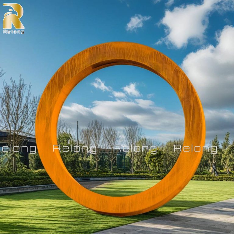 outdoor corten circle sculpture