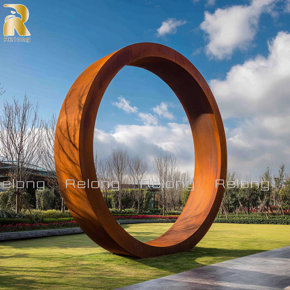 corten steel circle sculpture for outdoor