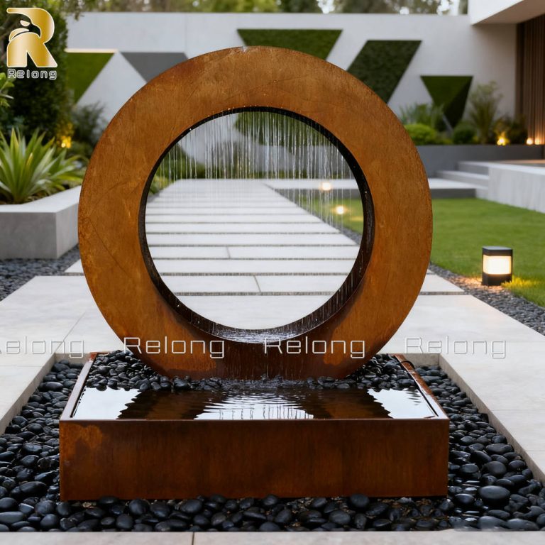 corten steel fountain sculpture for courtyard