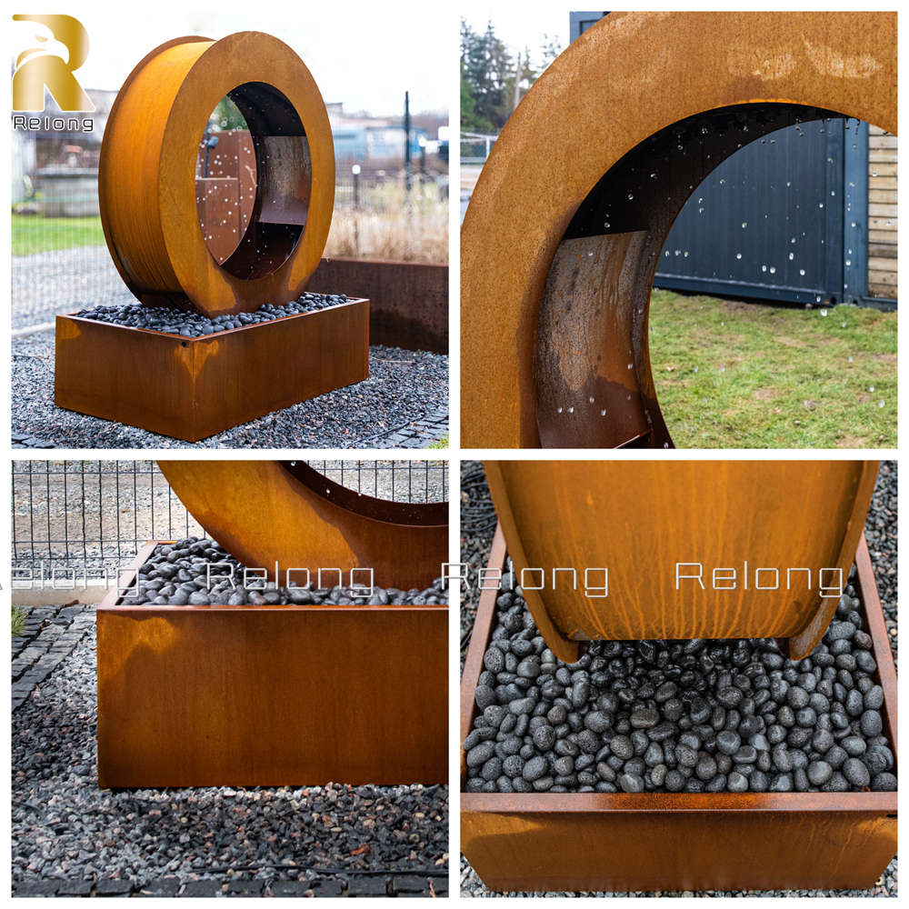 corten steel ring fountain details