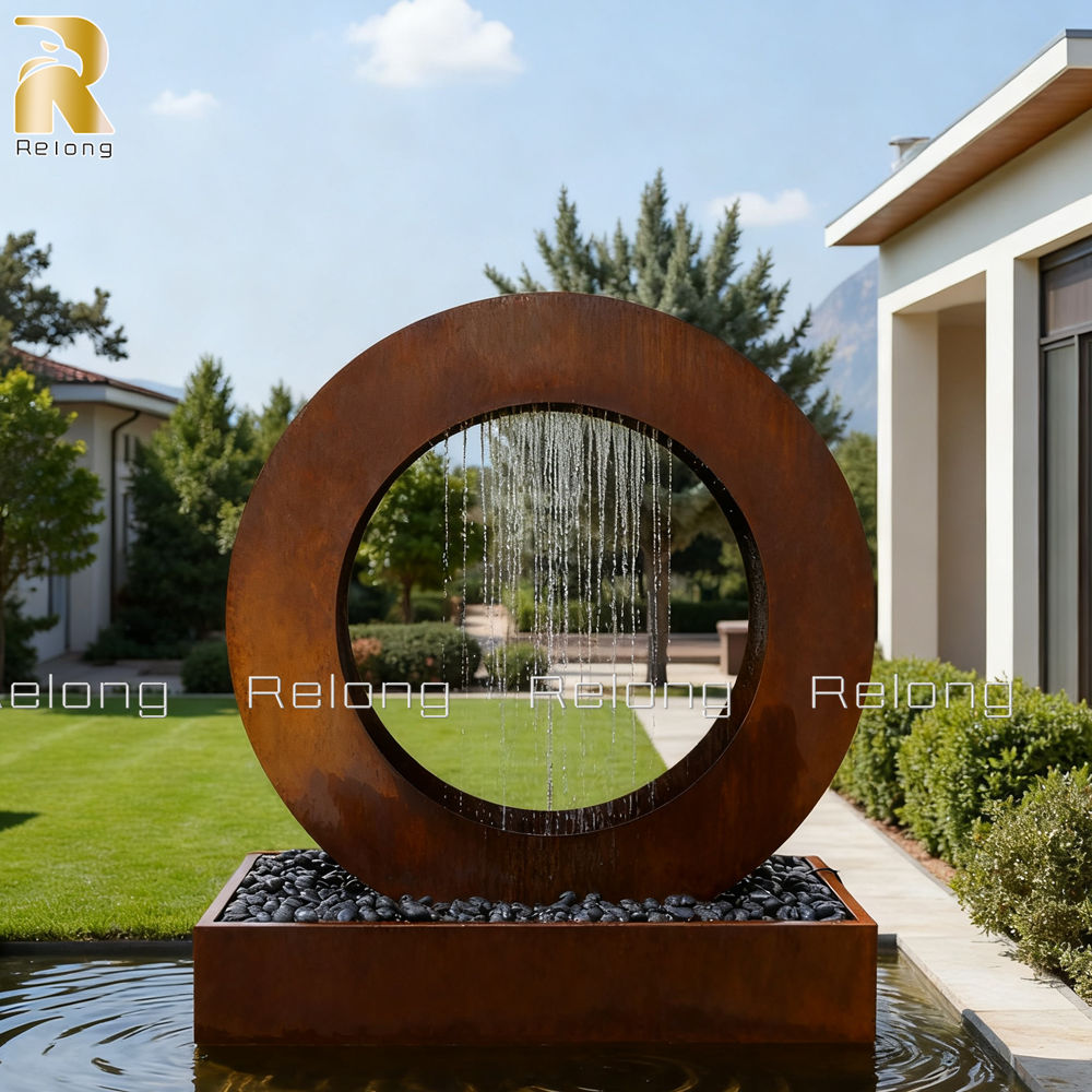 corten ring water fountain