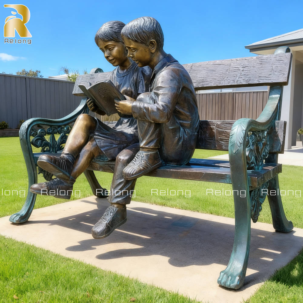 custom bronze boy and girl statue