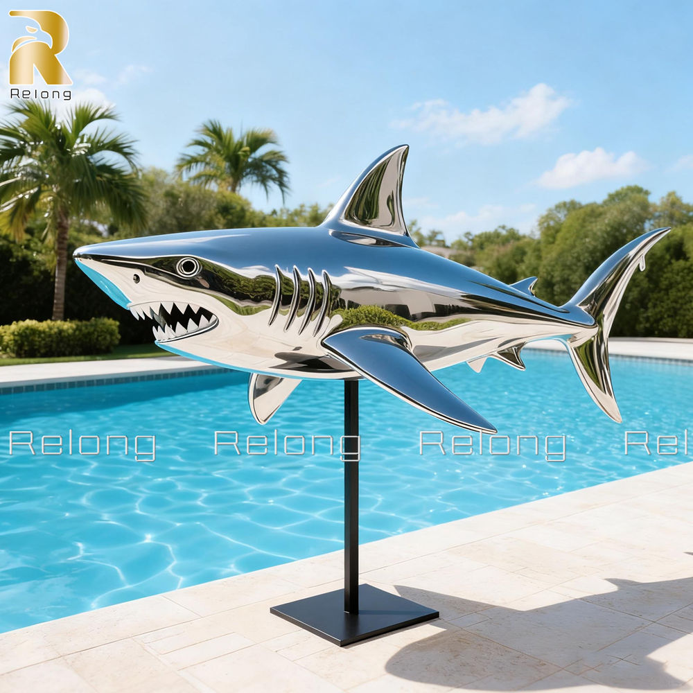 shark sculpture for swimming pool decor