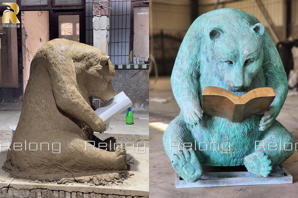 bear clay model Vs finished bear sculpture