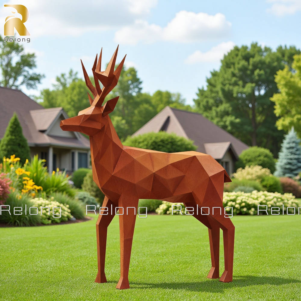 corten steel deer sculpture for lawn decor