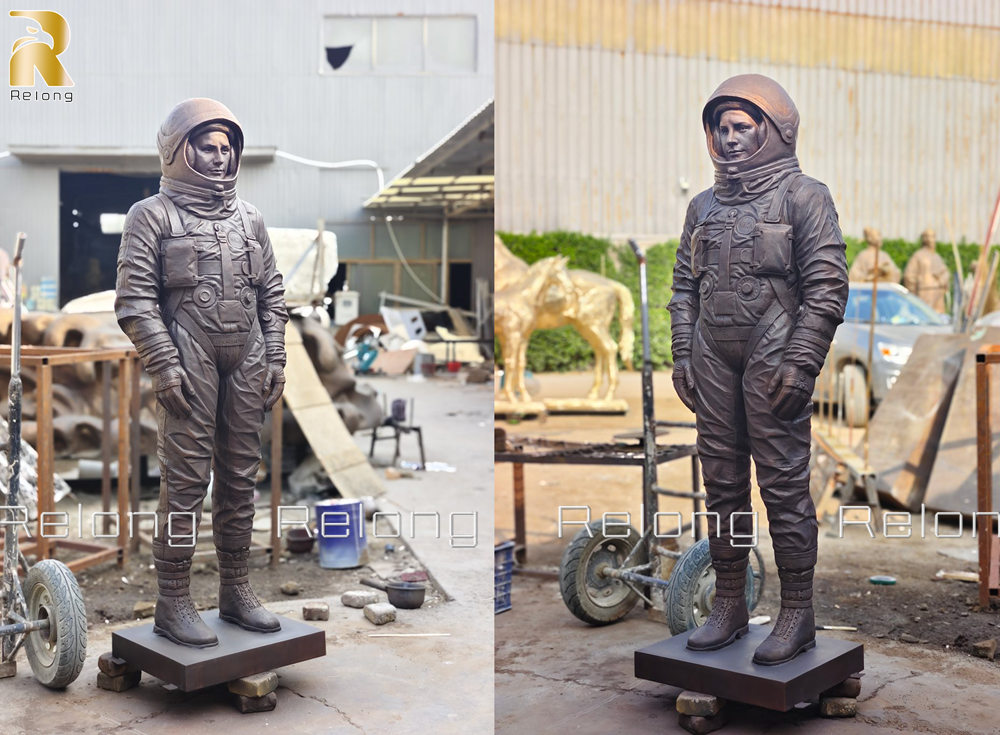 bronze astronaut sculpture