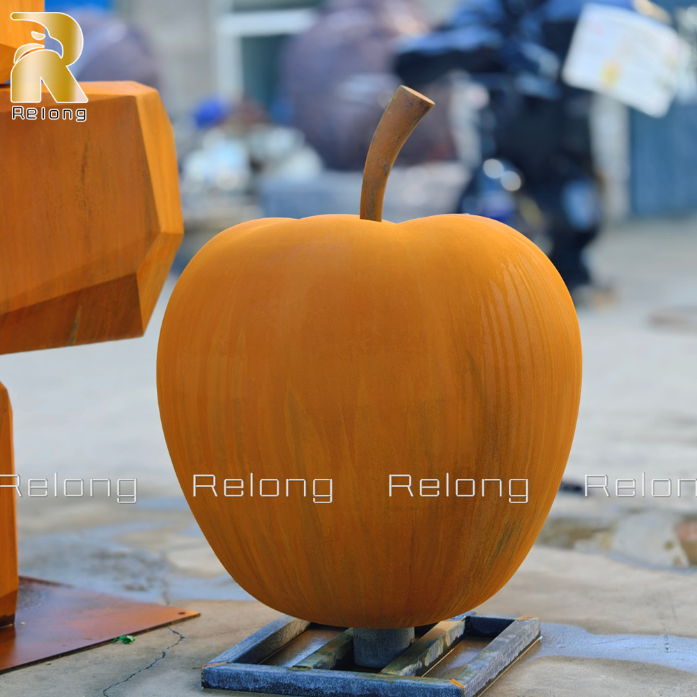 corten steel apple sculpture