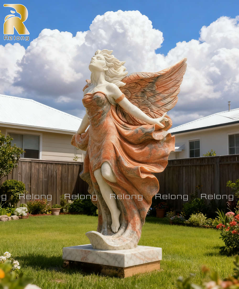 natural marble winged angel sculpture